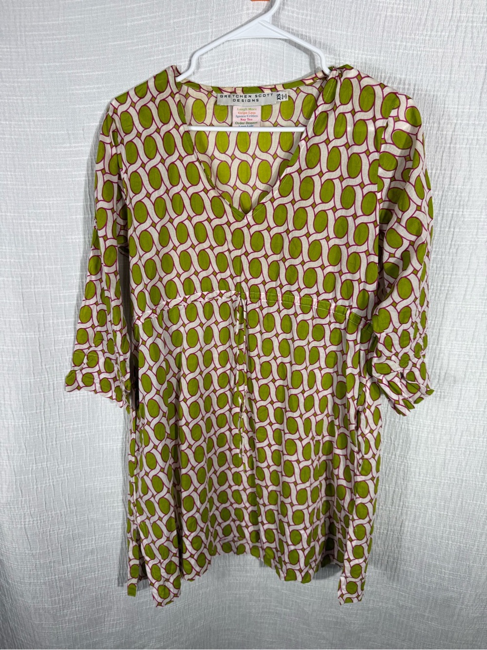 Gretchen Scott XS Pink Green Geometric Cotton Tunic Dress Boho‎ Preppy